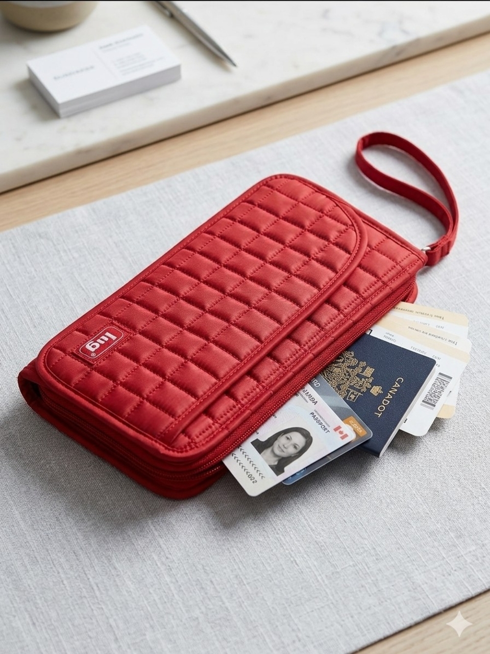 Red Quilted Travel Wallet Wristlet